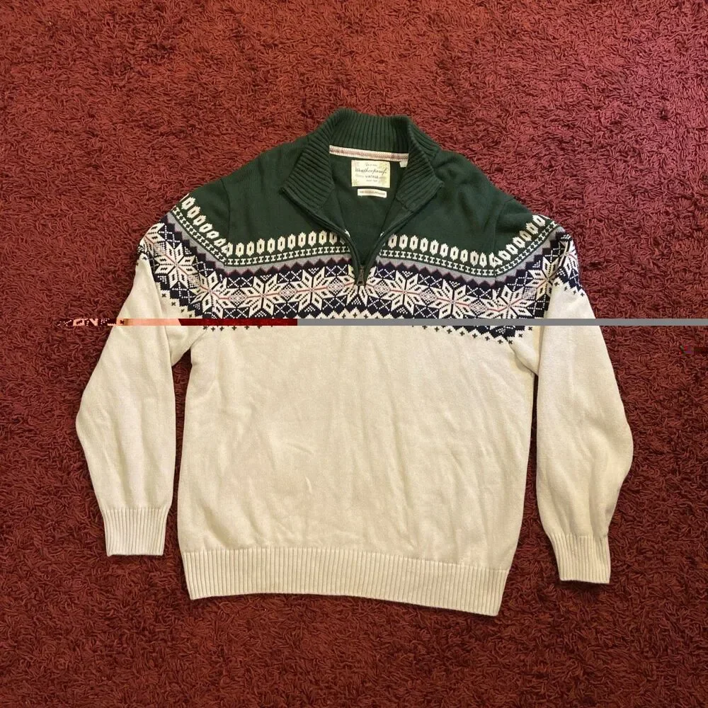 Weatherproof Vintage The Holiday Sweater Mens XL Cotton Nordic 1/4 Zip Pullover